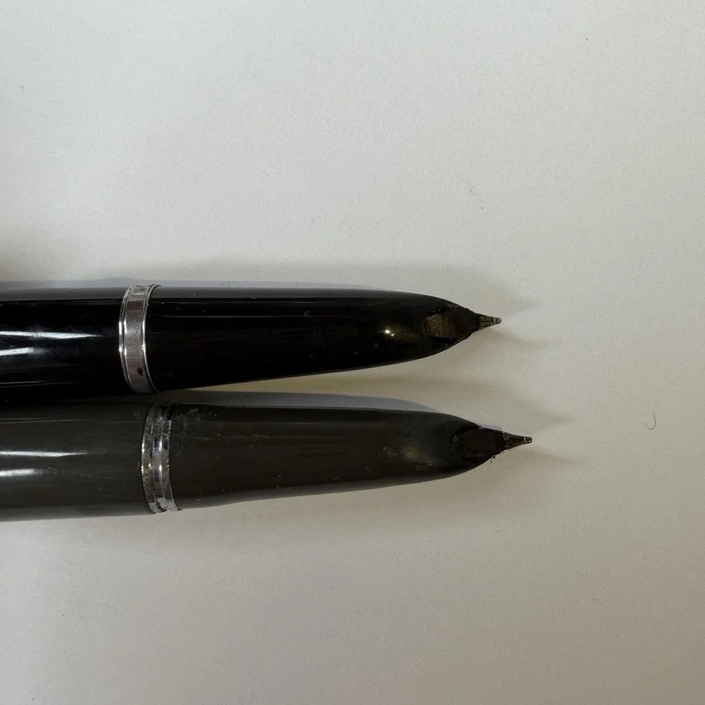 Vintage Parker 21 Fountain Pen Set Of 2 Black & Gray Pens Chrome Trim 1950s